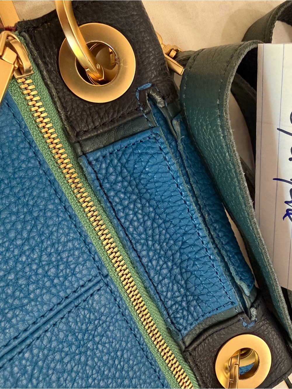 Hammitt Montana Small Toluca Blue Leather Crossbody Bag brushed Gold hardware - Picture 4 of 10